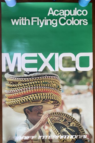 Travel 1972 BRANIFF INTERNATIONAL Alcapulco Mexico with Flying Colors  POSTER