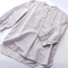 MARGARET HOWELL Striped Band Collar Shirt Cotton Linen Size 2 Japanese Natural