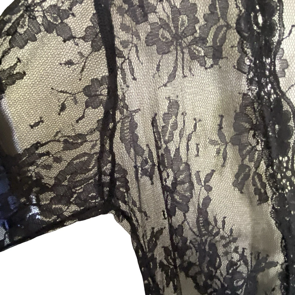 Black Sheer Floral Lace Robe Duster Tie Front Cover Up XL Boudoir Romantic Goth - Image 4 of 4