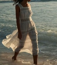 Women Doen Square Neck Lace A-line Tank Midi Dress