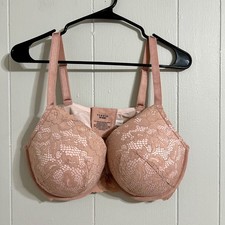 Torrid 40 DDD Push Up Plunge Bra Pink Lace Overlay Adjustable Straps