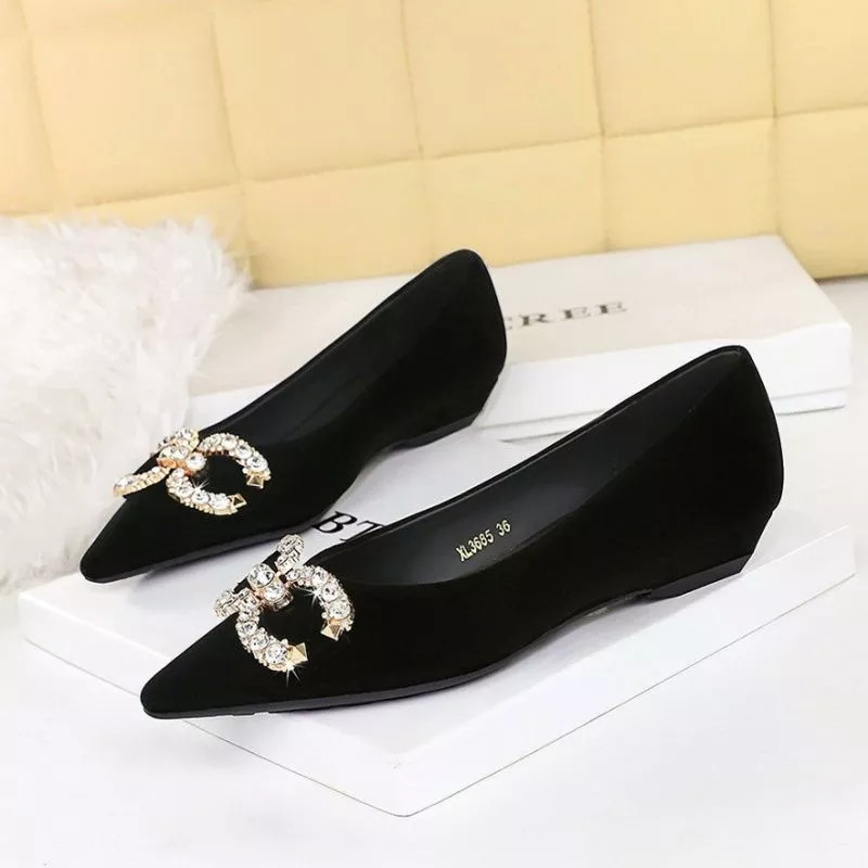 Bailarinas en Negro Punta Con Hebilla Joya Elegantes de Piel Sintético CF56941