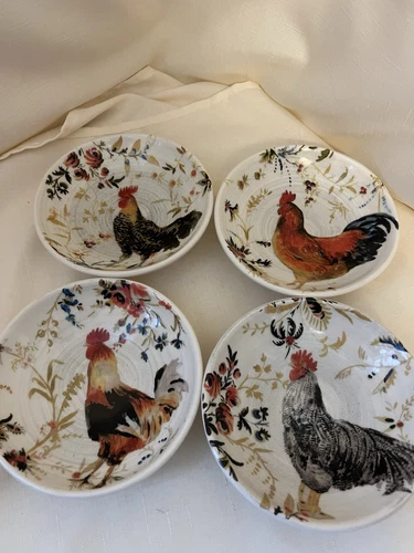 RARE Williams Sonoma Marc Lacaze Rooster Francis 6” Fruit Bowls Italy - Set Of 4