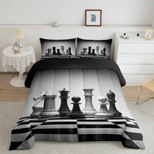 International Chess Comforter Set Chess Board Bedding Set for Boys Teens Cool...