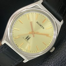 ALLWYN HAND-WINDING VINTAGE 6300A INDIAN MENS GOLDEN COLOR DIAL WATCH a703966-1