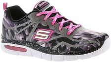 Skechers Kids girls Air-appeal- Glitztastic Running Shoe , Black/White/Pink , 4M