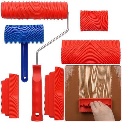 6 PCS Wood Grain Tool Set, 7'' Fake Wood Graining Roller, Soft Rubber Wood Tex...