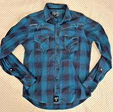 Rock 47 By Wrangler Long Sleeve Pearl Snap Men  s Shirt Size Medium 52 Blue