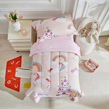 UOZZI BEDDING 4 Pieces Toddler Bedding Set Girls Light Pink Unicorn Toddler Bed