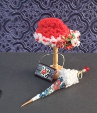 Handmade 1/12th Scale Ladies Miniature Dolls House KnittedHat set. Red....