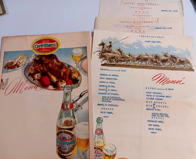 Vintage 1950s Hotel Monterrey Mexico RESTAURANT MENUS Carta Blanca Beer Cerveza