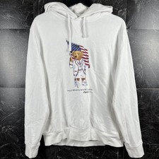 Polo Ralph Lauren Men's White Team USA Polo Bear Hoodie Medium -Flaws