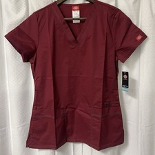 NWT Wine Colored Dickies Scrubs Gen Flex V Neck Top DK800 WINZ EXCELLENT