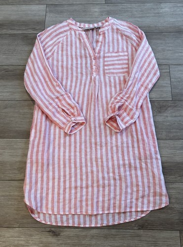 Martha Stewart 100% Linen Striped Popover Shift Shirt Dress / Tunic Preppy