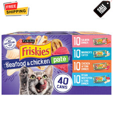 Purina Friskies Pate Wet Cat Food Seafood Chicken Variety Pack 5.5oz Cans, 40Ct