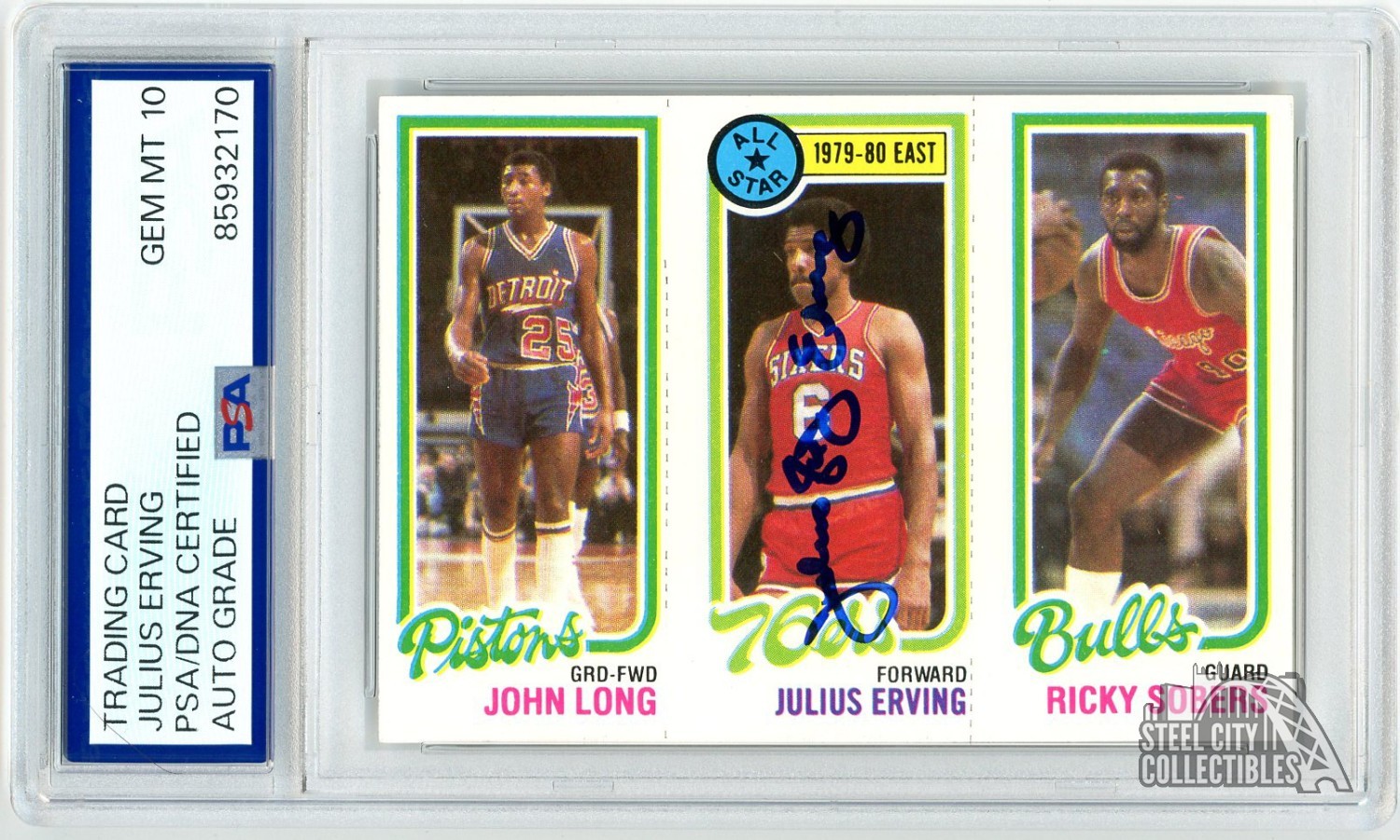 Julius Erving 1980 Topps All Star Version 2 Autograph Card #1 PSA/DNA 10