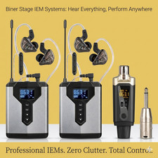 Biner Stage IEM Systems UK LICENSE FREE 863-865 Mhz WIRELESS UHF In Ear Monitor