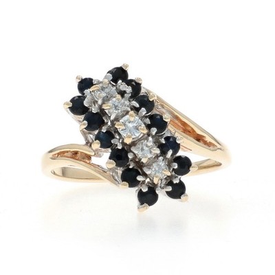 Gelbgold Saphir Diamant Cluster Cocktail Bypass Ring 10k 1,06ctw Wasserfall