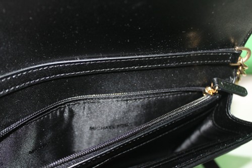 Michael Kors Mott Leather Black Crossbody Clutch Handbag with Gold Tone Accents - Picture 7 of 9