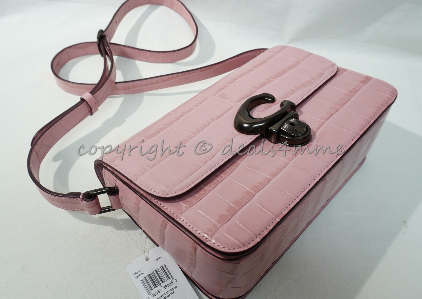 NWT Coach C6640 Croc-Embossed Studio Shoulder Bag in Pink $495