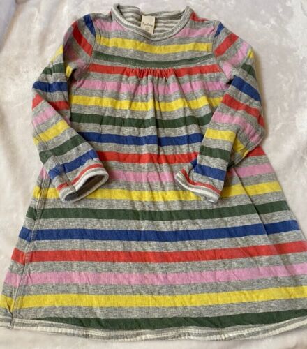 Girls Mini Boden Gray Colorful Stripes Jersey 2 ply Cotton Dress 6 7 - Picture 1 of 3