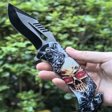 TACTICAL Skull Chain Spring Open Assisted Pocket Folding Rescue Knife Blade