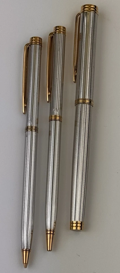 Trío de bolígrafos Waterman Gentleman de plata esterlina/oro: FP BP MP. Exc. estado. Foto 2 de 4