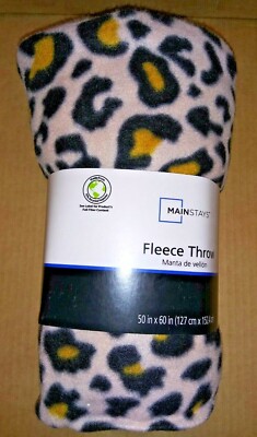 MainStay Beige Leopard with Black/Orange spots pattern Theme 50x60 fleece throw