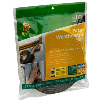 Duck  287902 Foam Weatherstrip Seal - Grey, 2 pk, 0.375 in. x 0.188 in. x 30 ft.