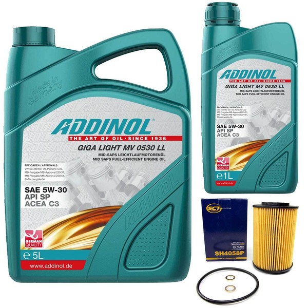 MotoröL Set Addinol 5W-30 Mv 0530 Ll 6 Liter + ÖLfilter FüR Hyundai Santa Fe Kia-image