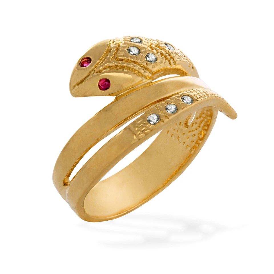 14k Yellow Gold Snake Ring for Women with Cubic Zirconia, Cocktail Fashion Band - Image 2 of 4