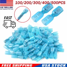 100-500X Female Heat Shrink Spade Wire Connectors 16-14 AWG Crimp Terminals Blue