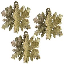 Christmas 3D Glitter Snowflakes 3 Pack 7cm Hanging Tree Decorations - Gold