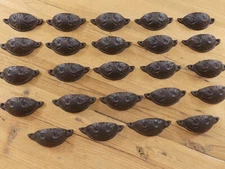 24 CAST IRON BROWN 3 1/2" CUP PULLS DRAWER CABINET BIN HANDLES RUSTIC VINTAGE 
