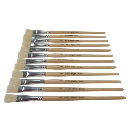School Smart White Bristle Paint Brushes, Short Handle, 1/2 Inch, Set of 12