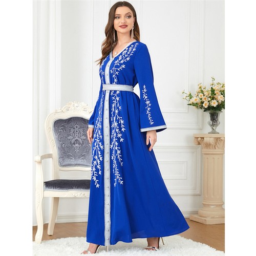 Muslimische Stickerei elegant Kaftan Maxikleid bescheiden Frauen Abaya Dubai Partykleid - Bild 11 von 53
