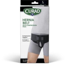 CURAD Hernia Belt w/ Removable Compression Pads, Black, Size L, Case of 4