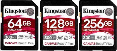 Kingston SDXC Canvas React Plus Flash Memory Card 64GB 128GB 256GB