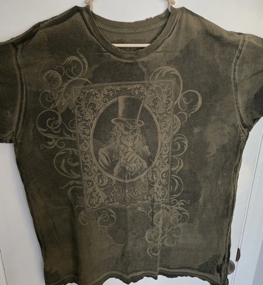 Camiseta Para Hombre De Colección Y2k Distressed Affliction 3XL Verde Militar Foto 2 de 4
