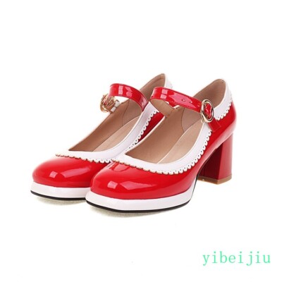 Womens Mid Block Heel Mary Jane Wedding Dress Formal Evening Shoes Two Tone Lady