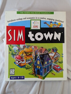 Sim Town Big Box Windows Mac PC CD Maxis COMPLETE Kids Game SimTown 1990 s