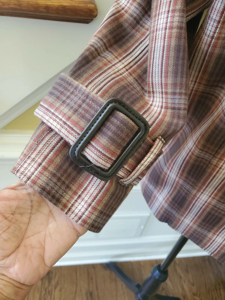 Liz Claiborne 棕色格子编织双排扣作物 3/4 袖夹克小号 M — 第 4/4 张图片