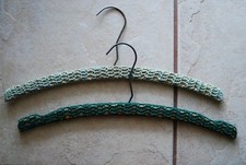 2 Vintage Handmade Crochet Yarn Covered Wooden Clothes Hangers Padded Mint Green