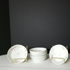 Antique Haviland Co 9 Berry Bowls Spray of Pink Flowers Limoges France NICE