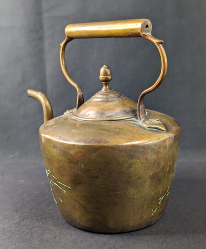 Copper Fireplace Kettle Antique Primitive Swan's Neck Spout Early 19C Large - Picture 2 of 10