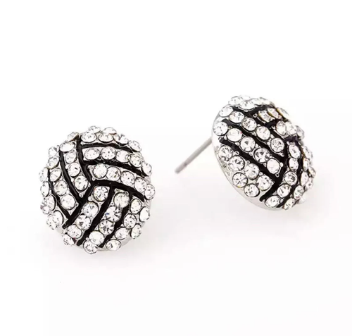 Volleyball Sports Stud Earrings - Rhinestone Crystal Bling, Athletic Fashion - Picture 3 of 3