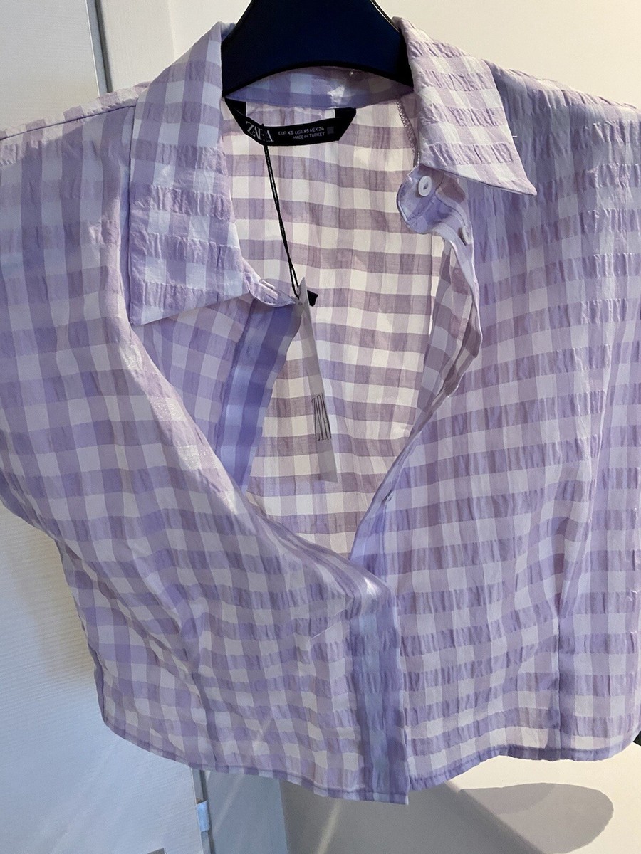 ZARA CROPPED POPLIN SHIRT WITH SHOULDER PADS LILAC SIZE XS BNWT - Main Image
