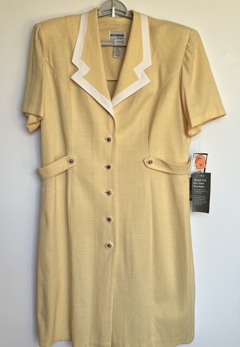 Perceptions NWT Plus 18 Yellow Dress Button Up Shoulder Pads Short Sleeves - Picture 2 of 8