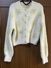 ZARA Knit Cardigan Short Length Fluffy Off White M