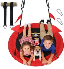 40'' Saucer Tree Swing Set -Red- Round Web Net Adjustable for Kids Outdoor Swing